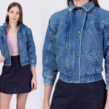80s Cropped Denim Jacket - Petite XS | Vintage Streetwear Bomber Jean Jacket 