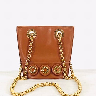 Tiffany & Co Tan Leather Gold Hardware Mini Bucket Bag Gold Chain Strap