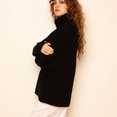 Vintage Jean Paul Gaultier Pour Equator Black Wool Oversized Turtleneck Sweater sz OSF JPG Minimal 80s 90s 