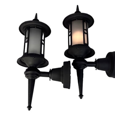 Pair 1920s Porch Lights with New Paint and Frosted Glass Cylinder Shades Free Shipping 