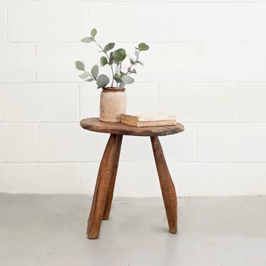 midcentury French brutalist hand carved stool