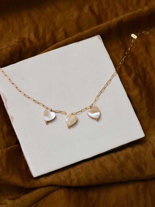 Pearl Heart Paperclip Necklace / Dainty Gold Layering Necklace 