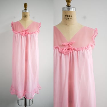 1960s Bright Pink Chiffon Short Night Gown 