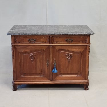 Antique Early 1900s Austrian Walnut Marble Top Sideboard Buffet