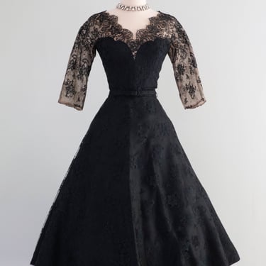 Stunning 1950's Illusion Lace Party Dress by Frank Starr / Small