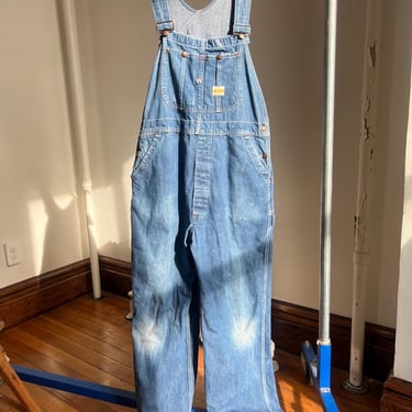 1950’s vintage Penney’s Payday Square Bak Sanforized medium wash blue denim overalls 