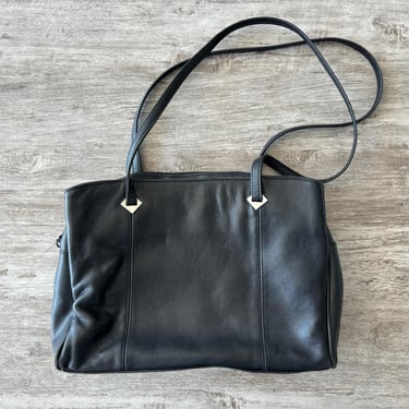 Vintage Jaclyn Smith Handbag Leather Shoulder Bag Black Minimalist Quiet Luxury 
