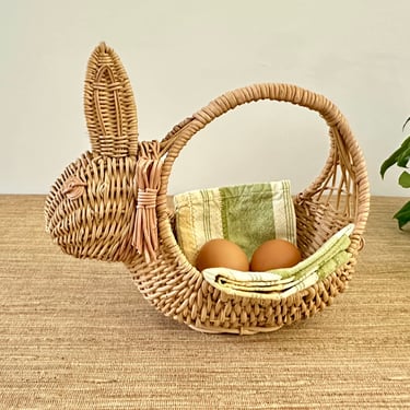 Vintage Natural Wicker Bunny Basket - Easter Decor 