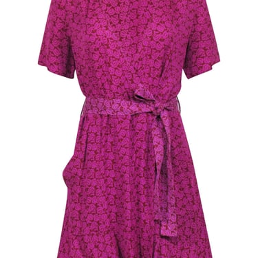 A.L.C. - Pink &amp; Red Print Short Sleeve Wrap Dress Sz 10