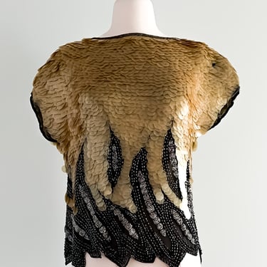 1980's Black &amp; Gold Sequin GLAM Party Top / Sz S/M