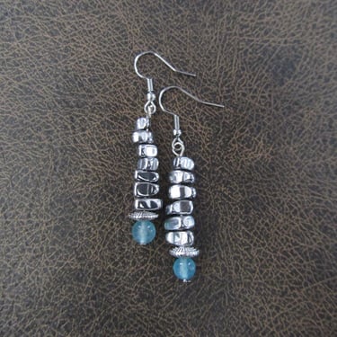 Blue agate and nugget industrial earrings 