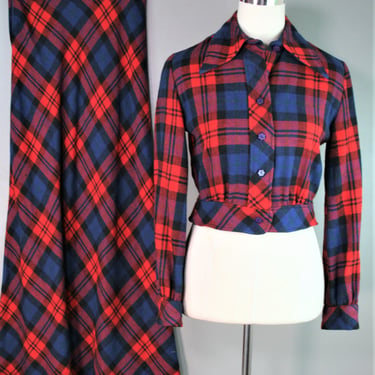 1970's - Cobbler of London - 2 Piece Set - Wool Plaid - Estimated size S 4/6 