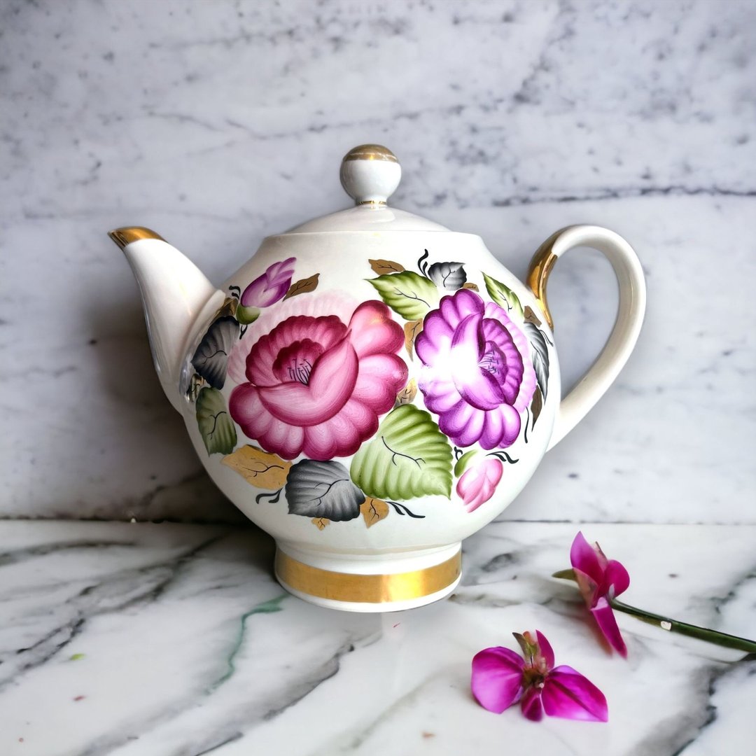 Enamel Painting Teapot Flowers Russian discount Imperial Lomonosov porcelain (6492)