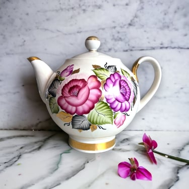 Vintage Lomonosov Russian CCCP Ceramic Porcelain Teapot Floral and Gold 