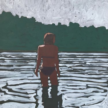 Woman in Lake #2 - Original Acrylic Painting on Canvas 16" x 20", michael van, summer, fine art, small, water, gallery wall, swimming 