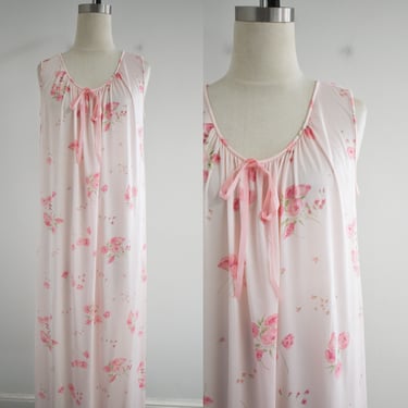 1960s Long Pink Floral Night Gown 