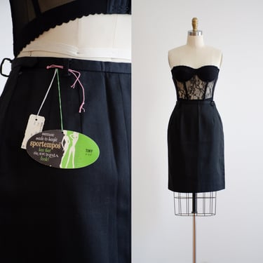 black mini skirt 60s vintage Sportempos deadstock tight black pencil skirt 