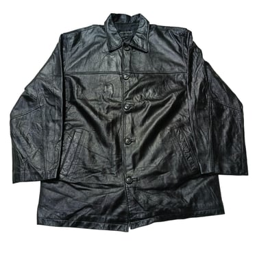 Vintage Oversize Leather Jacket | Button Up Leather Blazar for Men | Retro Winter Outerwear Coat | Size XL 