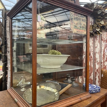 Antique Glass Display Cabinet Bakery Tabletop Glass Shelves Square Industrial Vintage Display Case early 1900s Curio Cabinet 