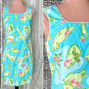 Vintage Lilly Pulitzer Dress, Resort, Island Print, Sleeveless, Cotton, 90s 00s 