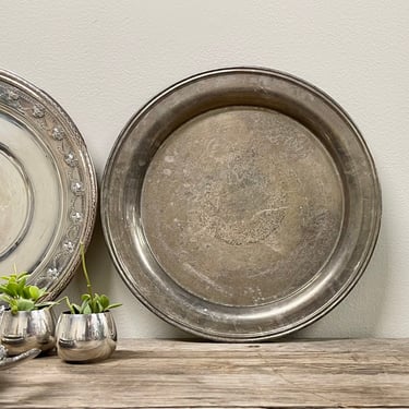 Extra Large Heavy Silverplate Tray | Oneida 17 Inch Diameter Silver Tray | Round Etched Large Silver Serving Tray | Tarnished 