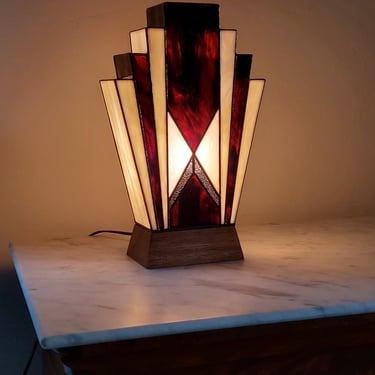 Large Art Deco Tiffany Stained Glass Lamp 