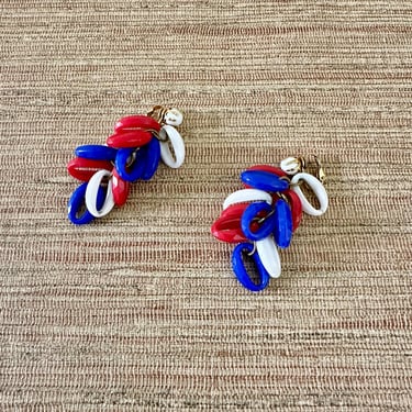 Vintage Red White & Blue Dangle Clip on Earrings - Gifts for Her 