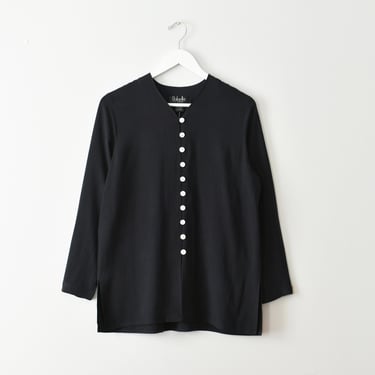vintage black silk blouse, 90s button up shirt 