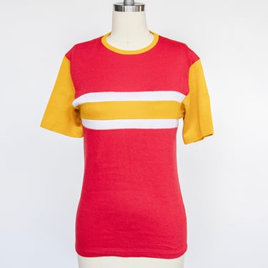 1970s T-shirt Top Striped Knit Color Block S 