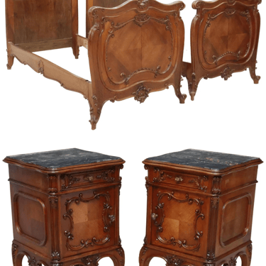 Antique Beds (2) &amp; Night Stands (2) Italian Louis XV Style, Crest, 1800's!