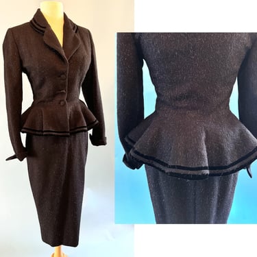 Stunning Vintage Late 1940's Lilli Ann Designer Hourglass suit with Flirty Peplum  - Size Small 