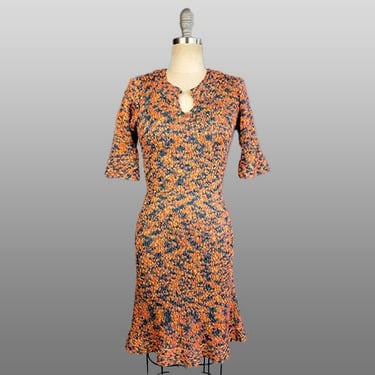 1980s Hand Knit Dress / 80s Multi Color Hand Knit Dress / Italian Knit / Patterned Knit Dress / Size Medium 