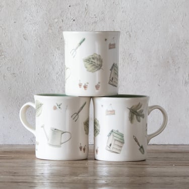 Set of THREE Pfaltzgraff Stoneware Mugs, Naturewood Coffee Cups 