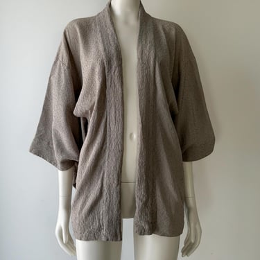 Vintage Beige Textured Silk Haori Kimono Jacket 