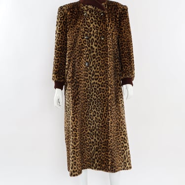Leopard Print Faux Fur Wool Coat