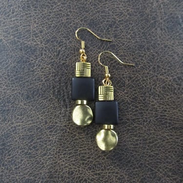 Gold and black frosted glass earrings 