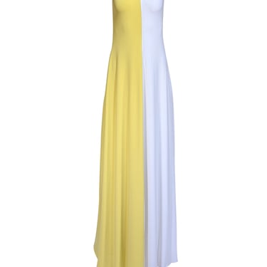 Halston - Chartreuse & Ivory Tie Back Maxi Dress Sz 0