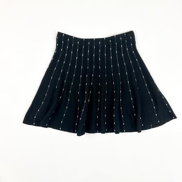 y2k Candies Black and White Knit Pleated Mini Circle Skirt / Textured Knit / Skater Skirt / Medium / Stripes / Elastic Waist / Sweater Skirt 