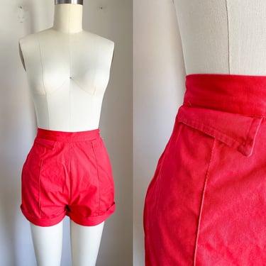Vintage 1950s Cherry Red Pin Up Shorts / 28