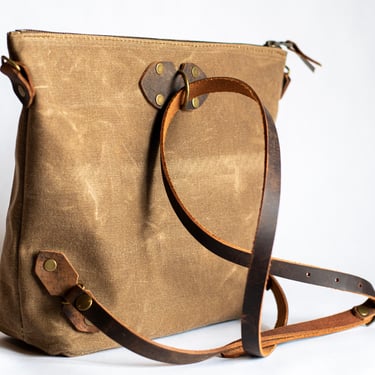 Waxed Canvas Convertible Backpack | Tote Bag | Crossbody Bag | Made in USA 