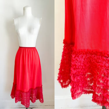 Vintage 1940s Red Ruffled Half Slip Skirt / Medium 
