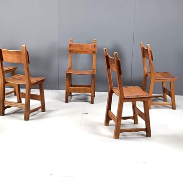 Vintage oak Spanish dining chairs, 1950s - vintage wooden dining chairs - antique dining chairs - rustic dining chairs 