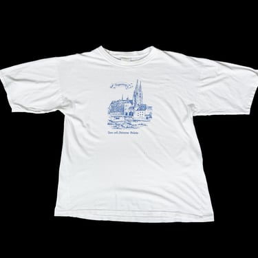 80s Regensburg Germany Cathedral T Shirt - Men's Large, Women's XL | Vintage Cathedral Bridge Graphic Tourist Tee 