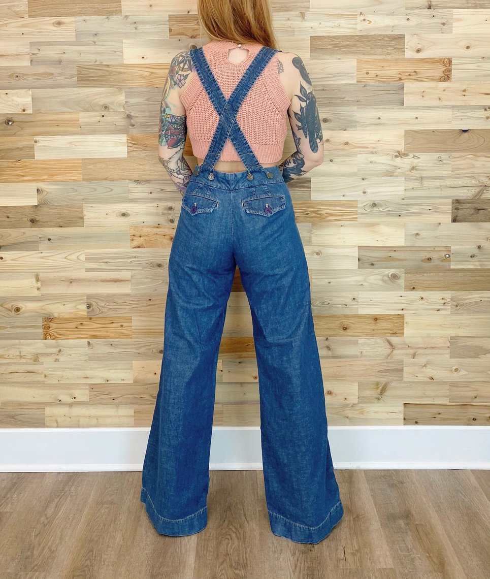 Y2K London Jean Suspender Low Rise Bell Bottom Overalls Noteworthy Garments Atlanta, GA