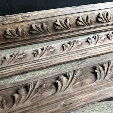 1 French Architectural Wood Frieze, Carved Wood Relief, Leaf Design, Wall Furniture Mount, French Farmhouse, Chateau Decor, Sold by Each 