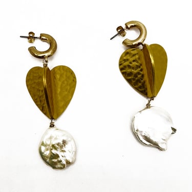 Textured Heart &amp; Large Pearl Earrings