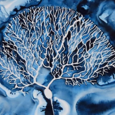 Indigo Purkinje Cell  - original ink painting of brain cell - neuroscience art 