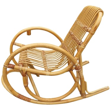 Restored Vintage Rare Snake Arm Rattan Children's Rocking Chair 