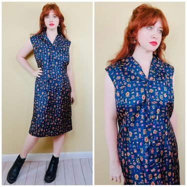 1960s Vintage Volup Triacetate Dress / 60s Sixties Pink and Navy Floral Print Shift Dress / XL - XXL 