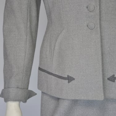 1940s grey wool skirt suit set arrow details M 
